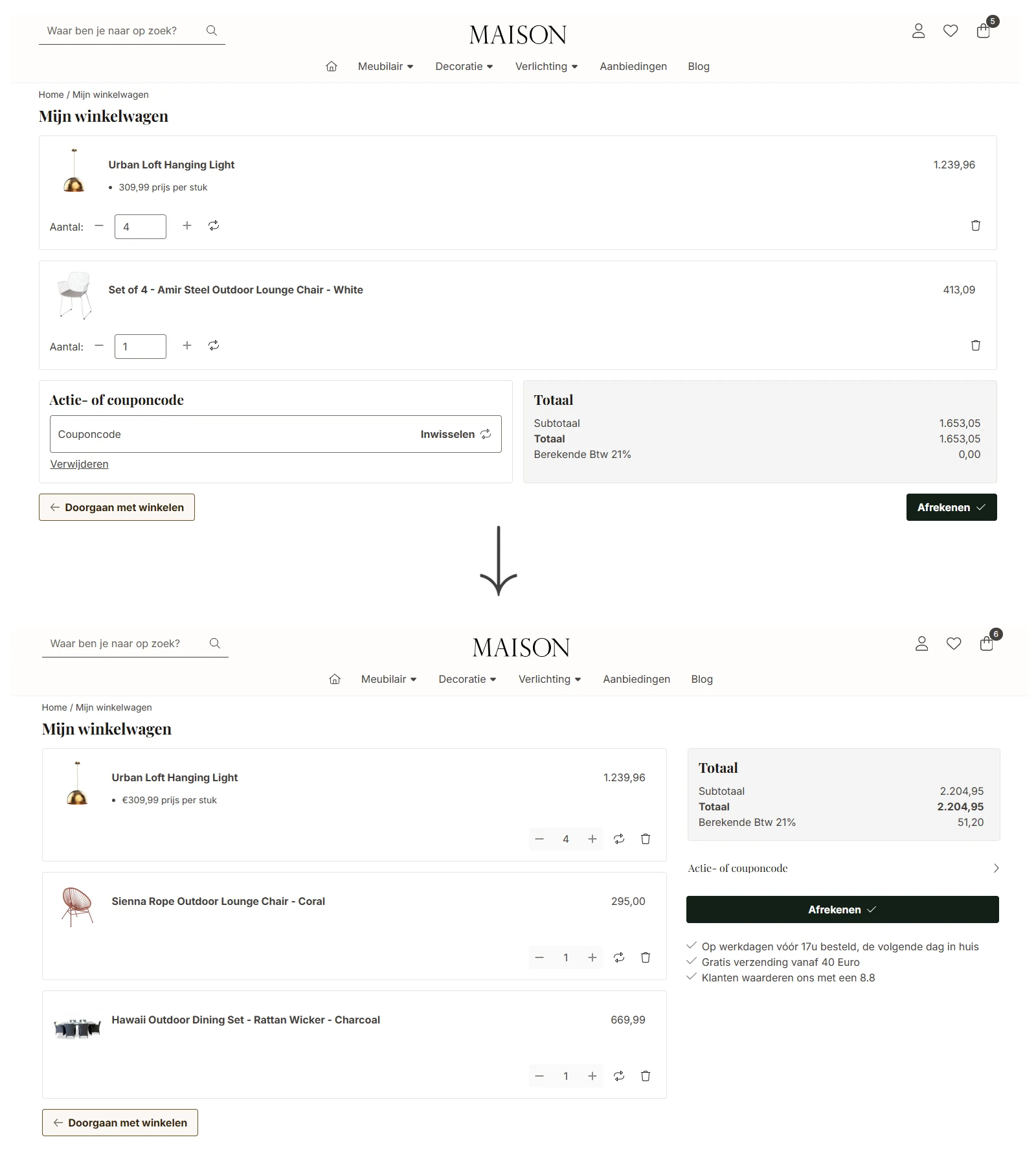 Winkelwagen Pro layout optimalisatie