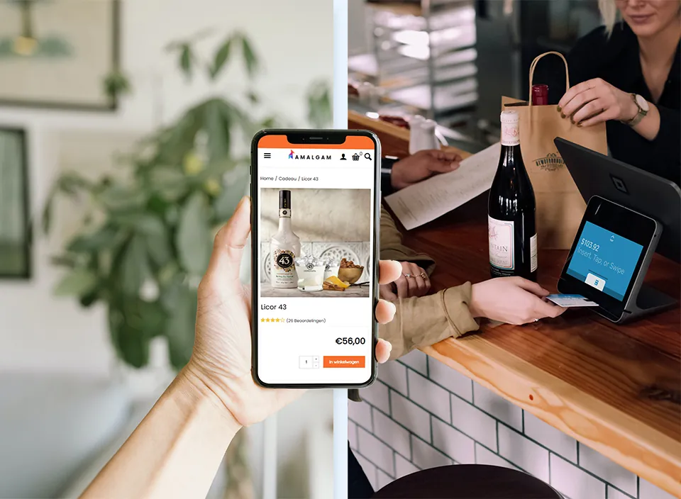 Winkelier in een fysieke winkel die online en offline verkoopt met Shoptrader