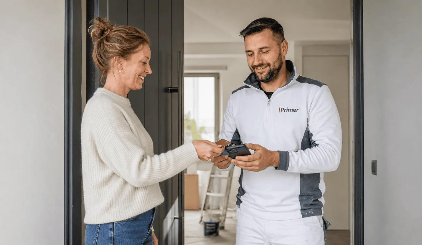 Vakman en klant rekenen samen af op locatie met tap-to-pay
